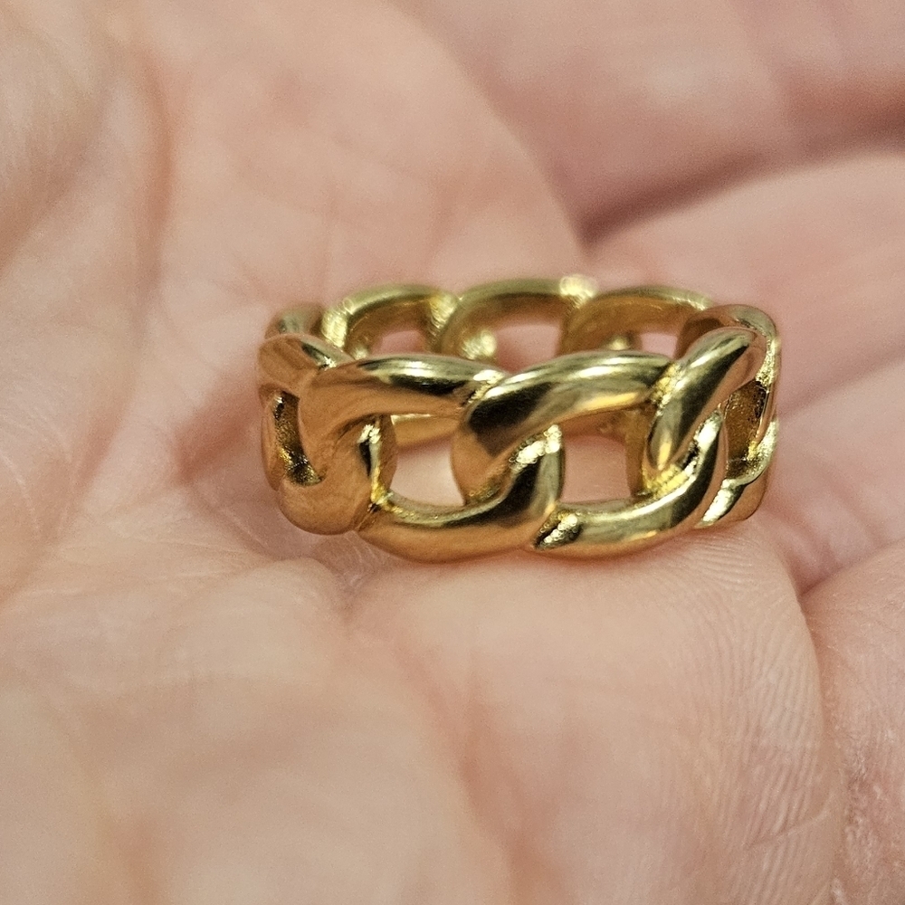 NEW Stainless Steel Chunky Gold Chain Ring - Size 7 - Picture 5 of 9